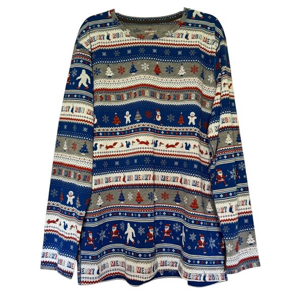 NEW Brooks men's sz large L Distance Graphic Long Sleeve Run Jolly Christmas top - Picture 1 of 9